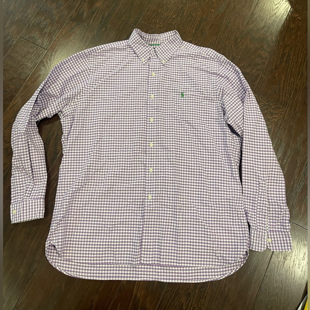 Ralph Lauren Shirt Men Purple gingham  Classic Fit green Pony Preppy Size XL